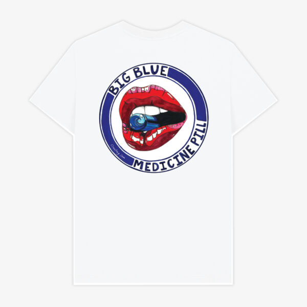 White Tee Back Big Blue Big Blue Medicine Pill T-shirt