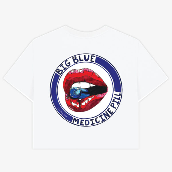 White Tee Back Big Blue Crop Big Blue Medicine Pill Box-Crop