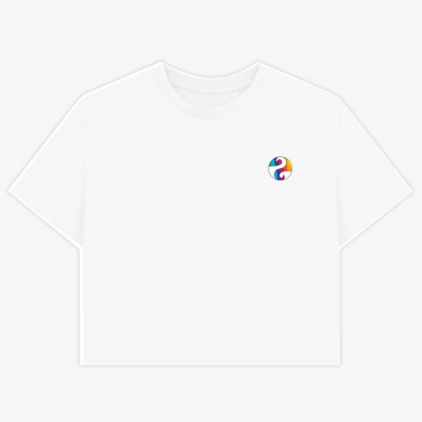 White Tee Front Sunkissed Crop Yin & Yang Box-Crop